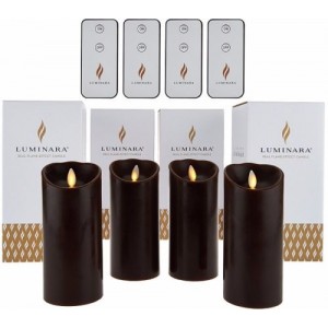 Luminara 6" Flameless Scented Candles with Four Remotes and Gift Boxes - Set of Four Brown   